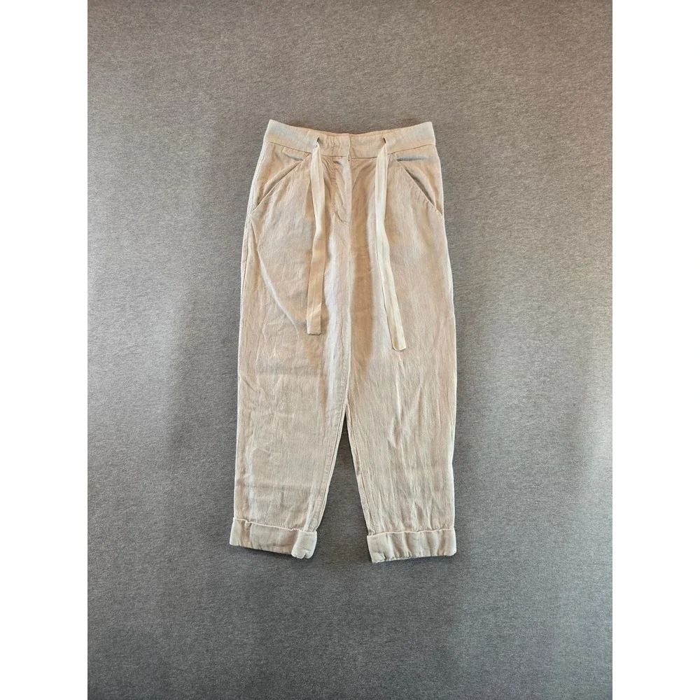 Wilfred Allant Cuffed Cropped Pants Women 0 Beige Linen Blend Resort Lightweight